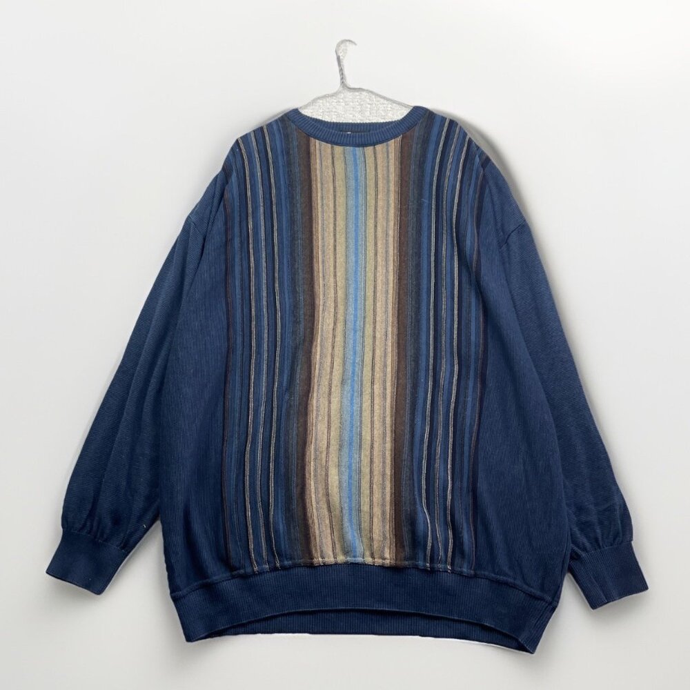 Tosani Canada Vintage Knit Sweater Mens Sz 4XL Blue 3D Knit Pullover Coogi Style